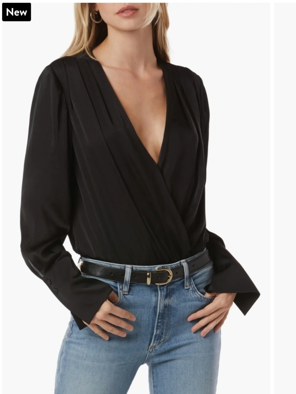 Surplice Long Sleeve Satin Bodysuit Favorite Daughter